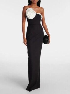 Roland Mouret Floral Draped Gown Dress  In Monochrome